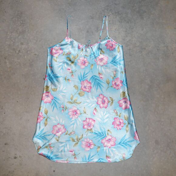 Vintage 80s Satin Slip Dress Tank Short Dress Summer Vacation Mini Dress Large - Picture 4 of 4